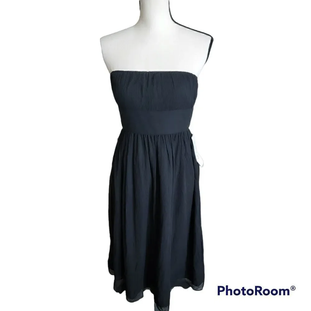 J. Crew NWT Black Strapless Silk Dress. Size 6.